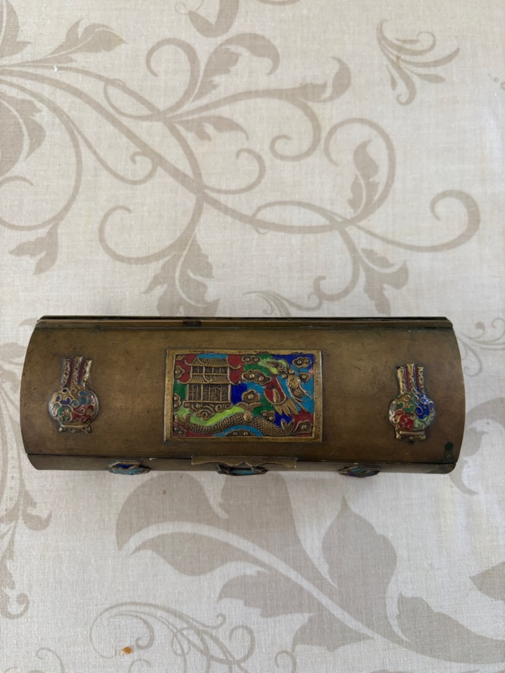 Antique Cloisonné Brass Decorative Box - Colorful Enamel Detailing